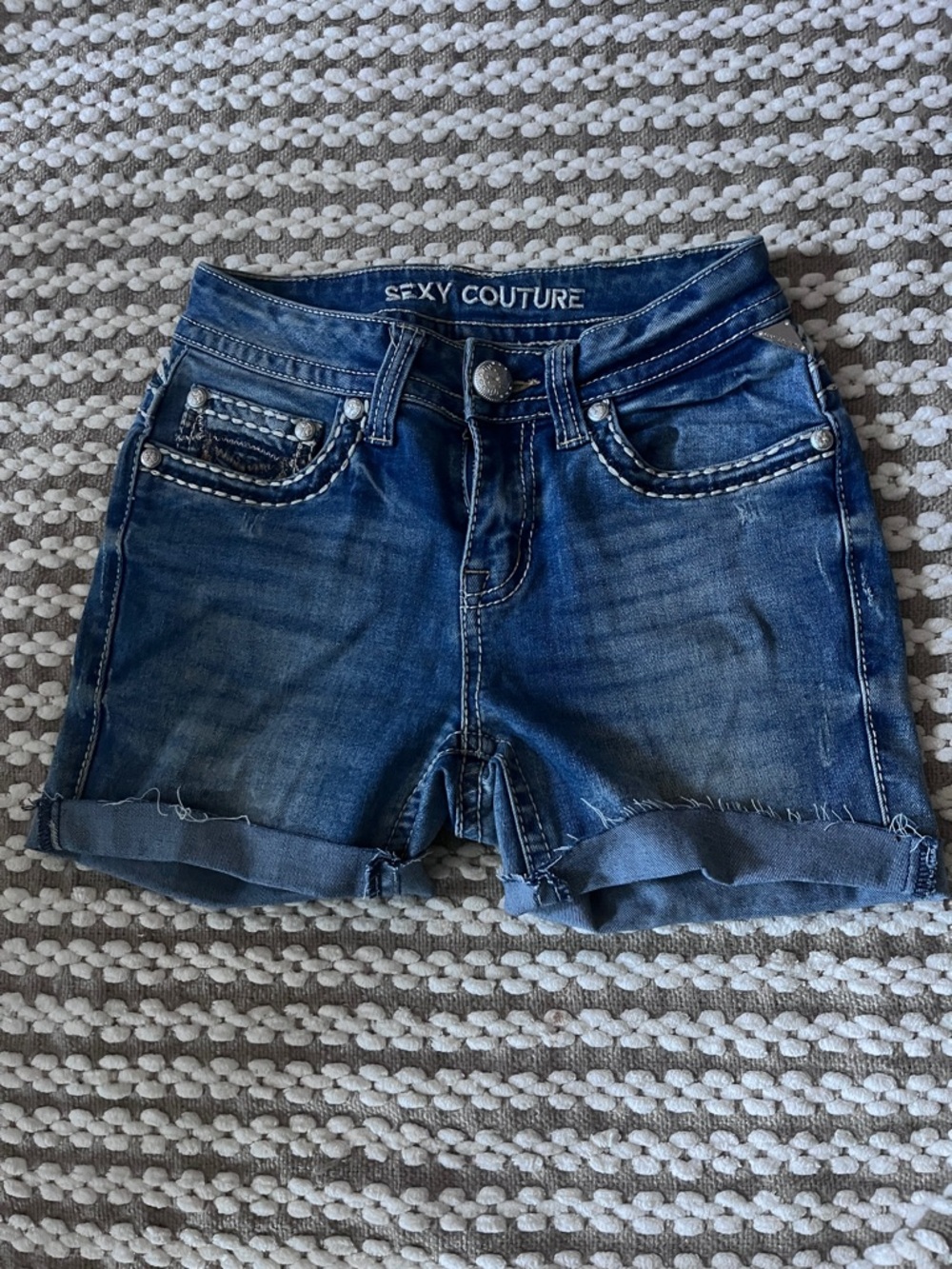 Sexy Couture Dark Wash Denim Roll-Cuff Jean Shorts